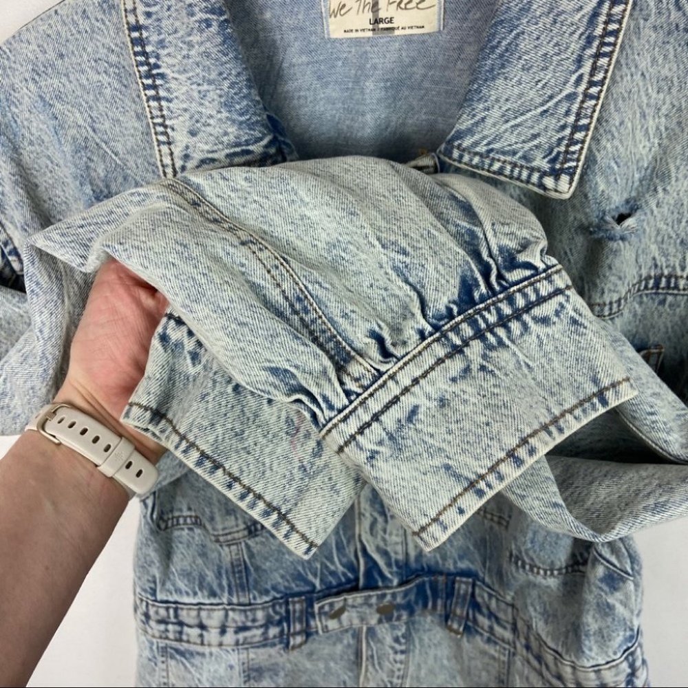 Free People Denim Dress Fringe Size Large Chain of Command Blue Jean Button Down - Picture 9 of 16
